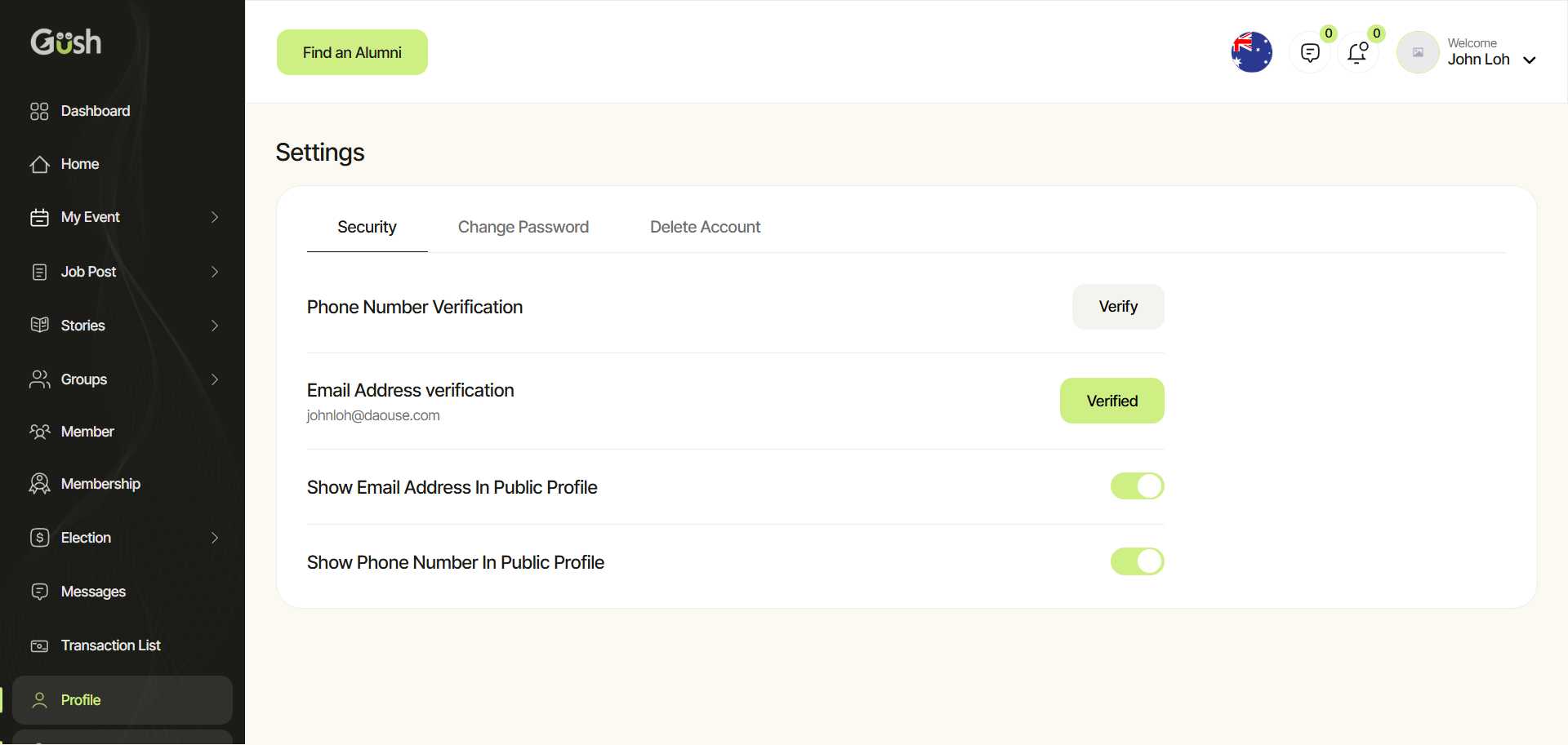 Settings Page