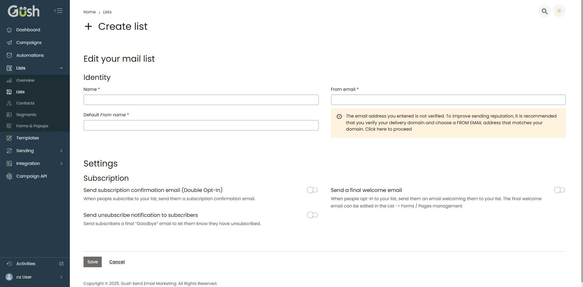Create List Form