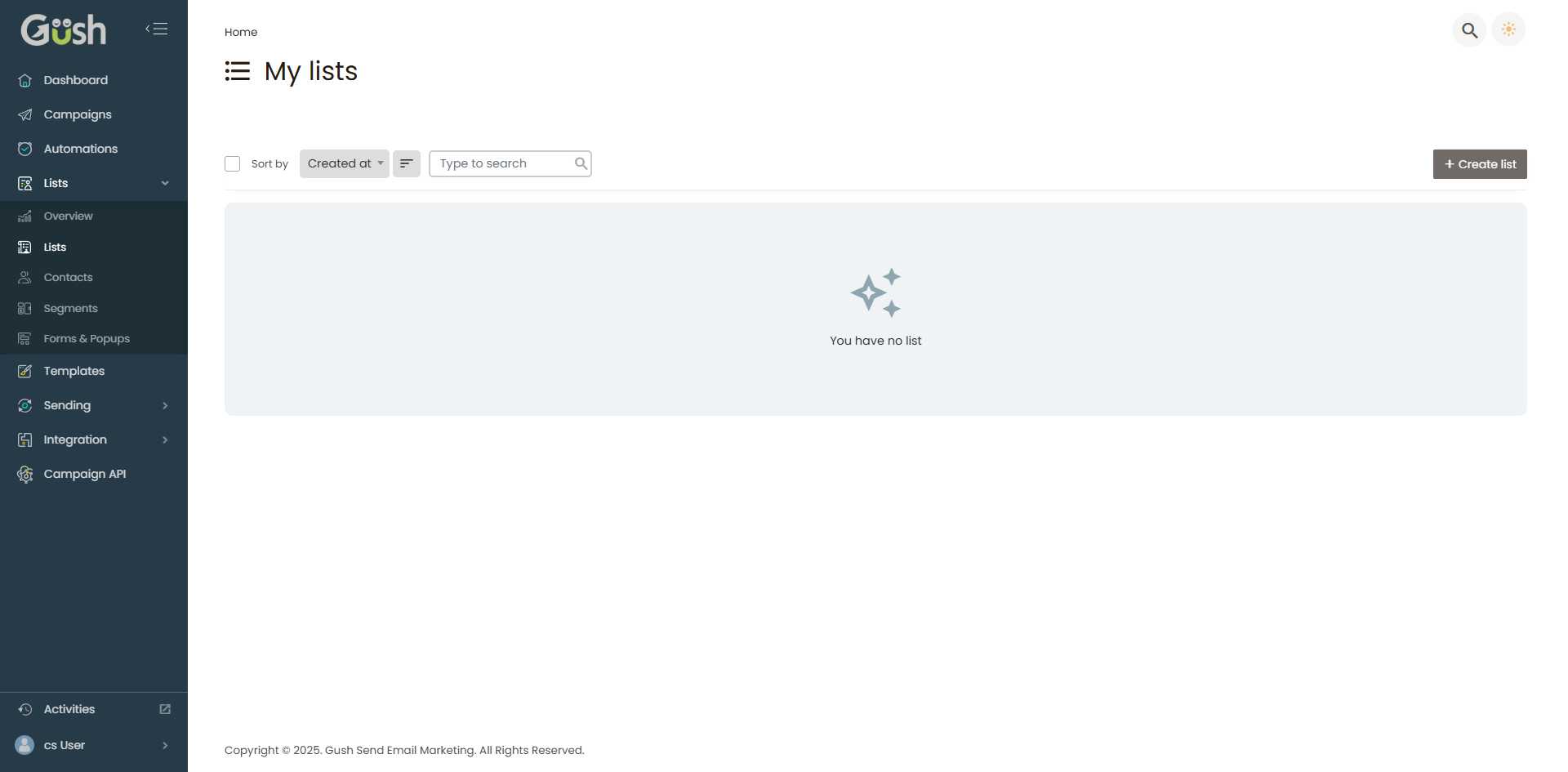 Empty Lists Page